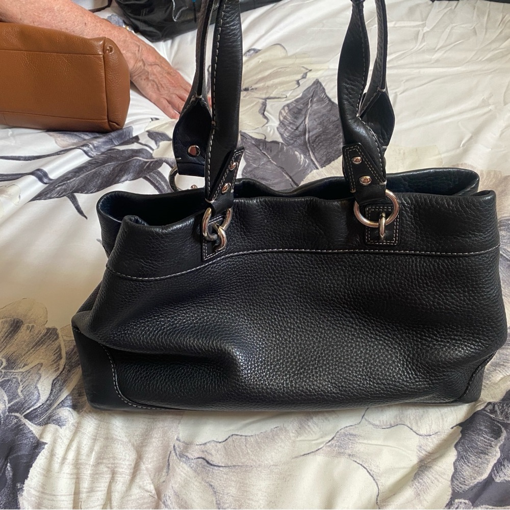 Coach Black Leather Shoulder Bag with Metal Hardware